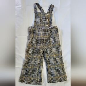 Wondernation Plaid Kids Overalls - Black, White, Tan